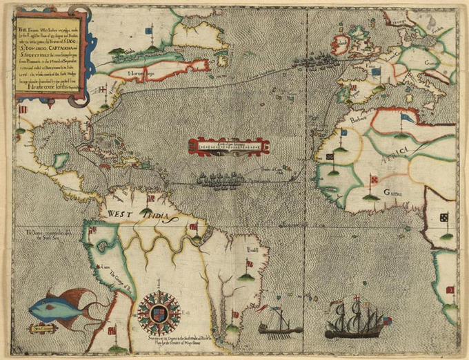 Old map of Francis Drake's Circumnavigation