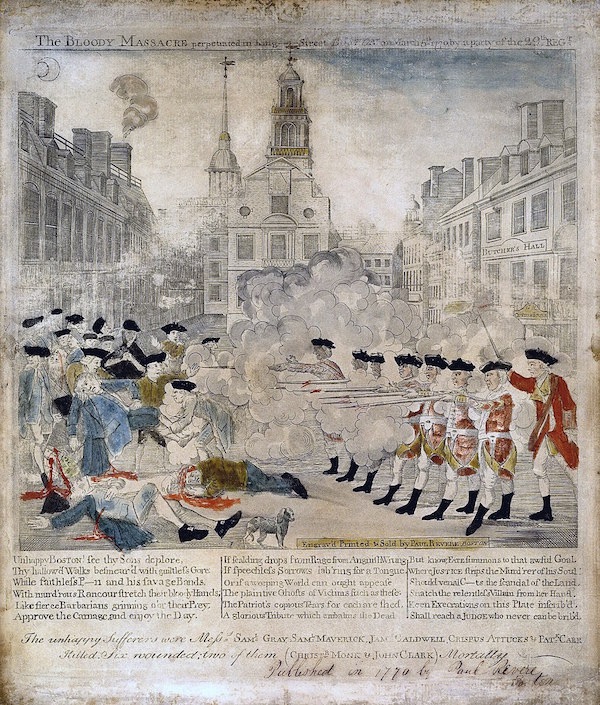 Iconic Propaganda engraved by Paul Revere following the 1770 Boston Massacre