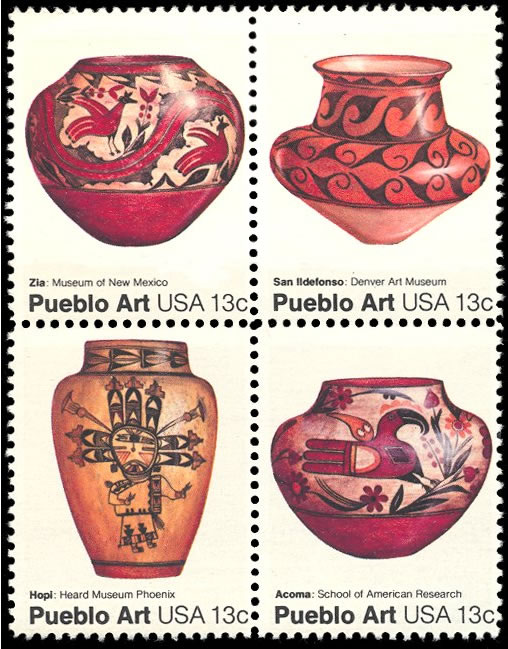 Pueblo Pottry Postage Stamps