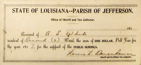 Jim Crow Laws, such as a poll tax shown above, were legally passed in the South as a result of the 15th Amendment of the United States Constitution