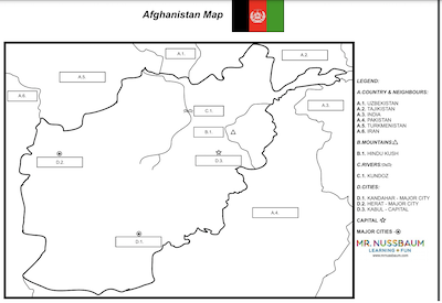 Afghanistan label-me Map Answer Sheet