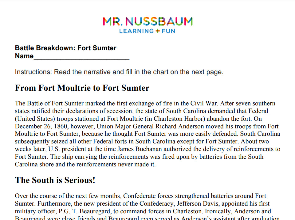 Fort Sumter Comprehension Bundle