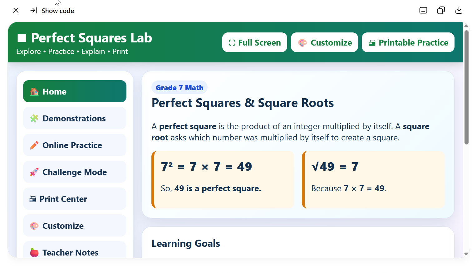 Perfect Squares Workshop