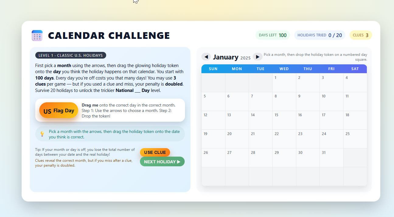 The Calendar Game - Online