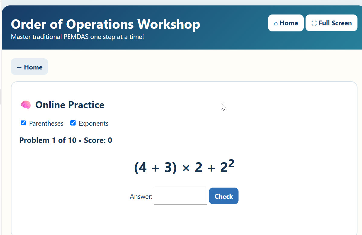 PEMDAS Pal with Your Dear Aunt Sally - Order of Operations Workshop