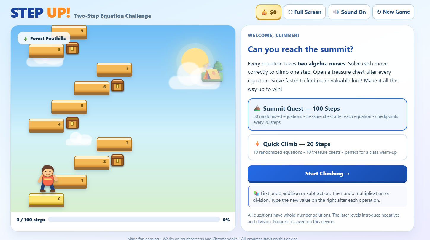 Step Up! - A Two-Step Equations Game