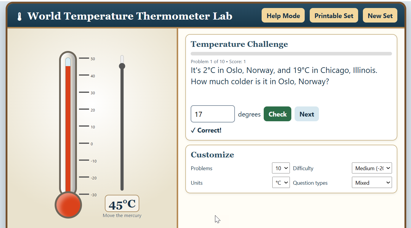 Interactive Thermometer and Word Problem Generator